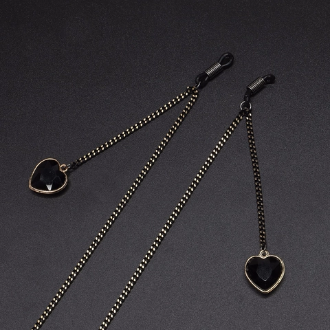 Fashionable Glasses Chain Metal Strap With Black Crystal Heart Pendants Anti-Slip Eyewear Holder Neck Lanyard