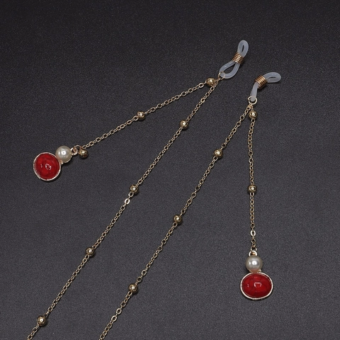 Cadena De Gafas De Moda En Aleación Chapada En Oro Con Perlas Artificiales De Imitación Y Colgante De Piedra Textura Mármol Cordón Antideslizante