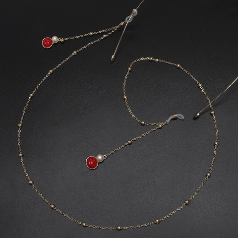 Cadena De Gafas De Moda En Aleación Chapada En Oro Con Perlas Artificiales De Imitación Y Colgante De Piedra Textura Mármol Cordón Antideslizante