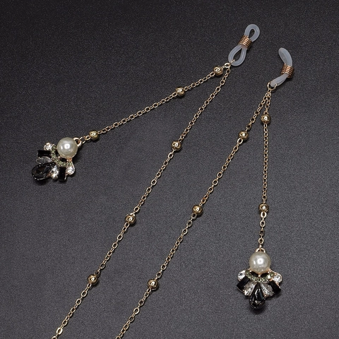 Catenella Per Occhiali Metallo Dorato Con Perla Artificial Di Imitazione Fiore Ciondolo Strass Elegante Cinturino Antiscivolo
