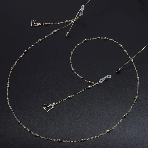 Rhinestone Heart Glasses Chain Alloy Bead Eyeglass Strap Crown Pendant Anti-Slip Silicone Holder Fashion Jewelry