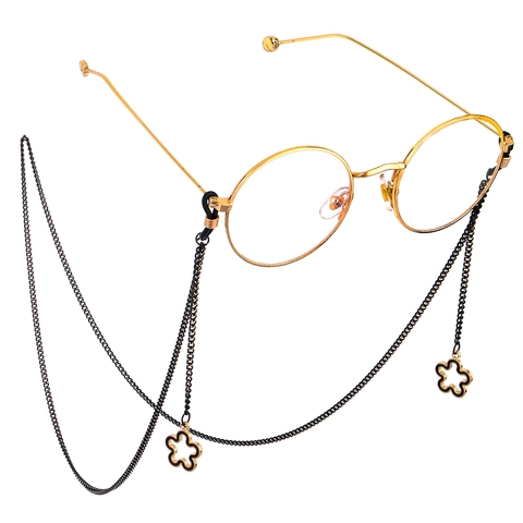Glasses Chain Metal Anti-Slip Eyewear Lanyard Holder Black Flower Pendant Fashion For Sunglasses Reading Glasses