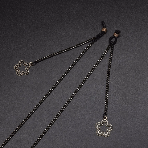 Glasses Chain Metal Anti-Slip Eyewear Lanyard Holder Black Flower Pendant Fashion For Sunglasses Reading Glasses