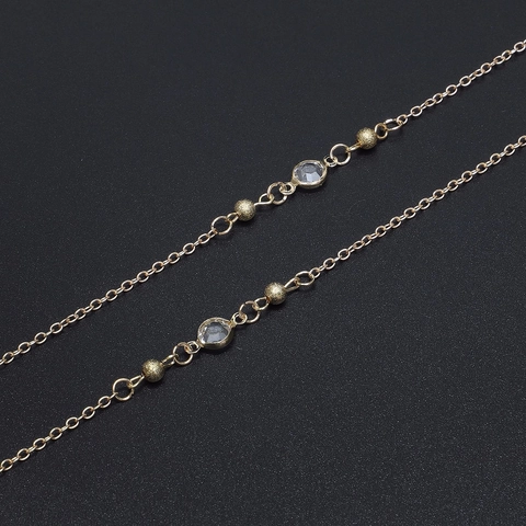 Glasses Chain Anti-Slip Eyewear Holder Strap Copper Metal With Glass Beads Crystal Decor Elegant Gold Plated Neck Strap