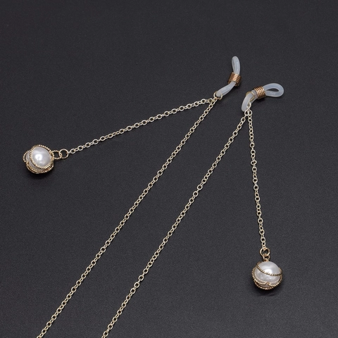 Catena Per Occhiali Elegante Metallo Dorato Cordino Antiscivolo Con Pendente Di Perla Artificial Svuotata Accessorio Moda Donna