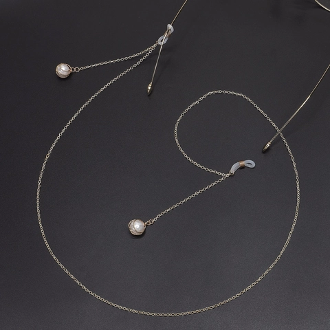 Catena Per Occhiali Elegante Metallo Dorato Cordino Antiscivolo Con Pendente Di Perla Artificial Svuotata Accessorio Moda Donna