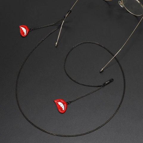 Novelty Red Lips Metal Glasses Chain Non Slip Eyewear Lanyard Holder For Women Fashion Decorative Sunglasses Strap