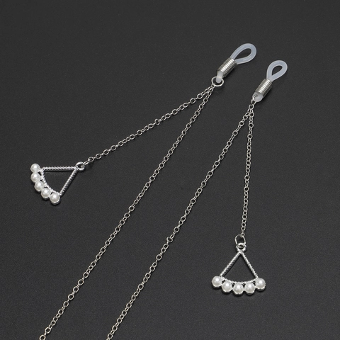 Anti Slip Glasses Chain Metal Alloy With Imitation Artificial Pearl Triangle Pendant Eyewear Holder Strap Neck Cord For Women