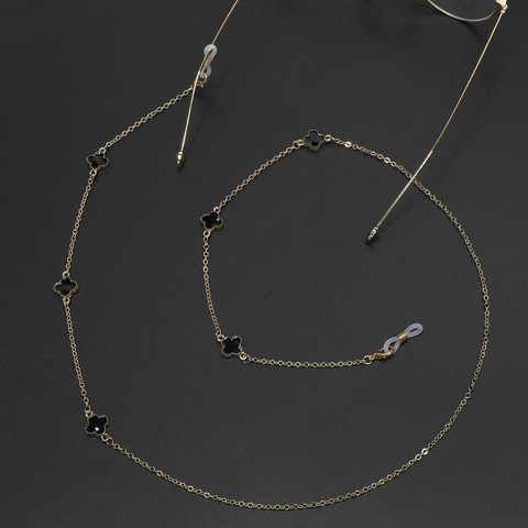 Glasses Chain Copper Metal Enamel Clover Pendants Anti Slip Eyeglass Lanyard Strap Decorative Accessory For Women