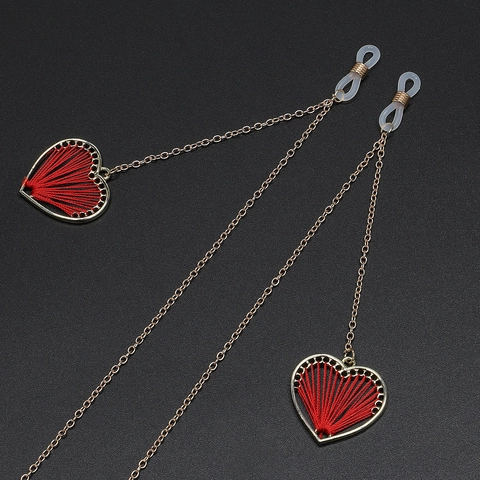 Cadena De Metal Para Gafas Cordón Antideslizante Con Colgantes De Corazón Tejido Rojo Estilo Retro Elegante Para Mujer