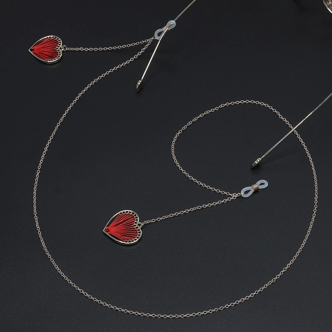 Cadena De Metal Para Gafas Cordón Antideslizante Con Colgantes De Corazón Tejido Rojo Estilo Retro Elegante Para Mujer
