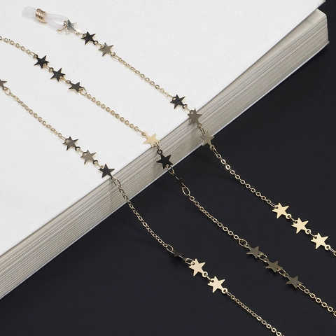 Star Charm Eyeglass Chain Gold Plated Metal Glasses Strap Holder Anti Slip Silicone Adjustable Neck Cord Fashion Accessories
