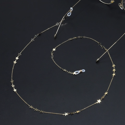 Star Charm Eyeglass Chain Gold Plated Metal Glasses Strap Holder Anti Slip Silicone Adjustable Neck Cord Fashion Accessories