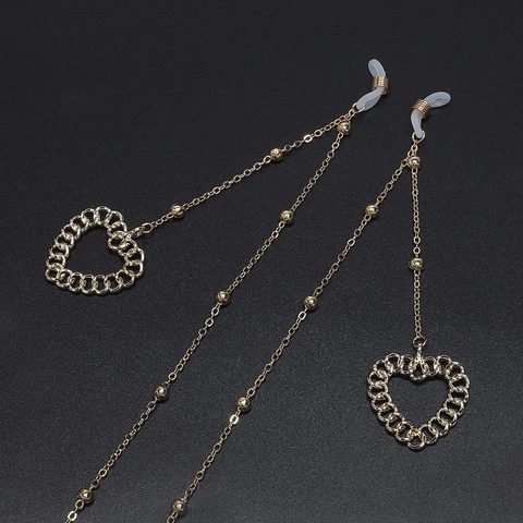 Eyeglasses Chain Strap Metal Alloy Gold Color Hollow Heart Pendant Beaded Non Slip Holder For Sunglasses Eyewear Fashion