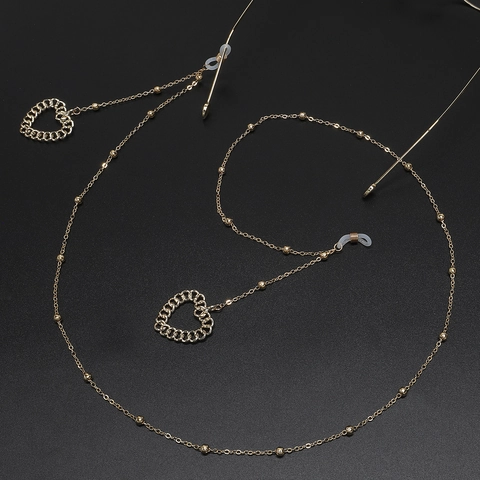 Eyeglasses Chain Strap Metal Alloy Gold Color Hollow Heart Pendant Beaded Non Slip Holder For Sunglasses Eyewear Fashion