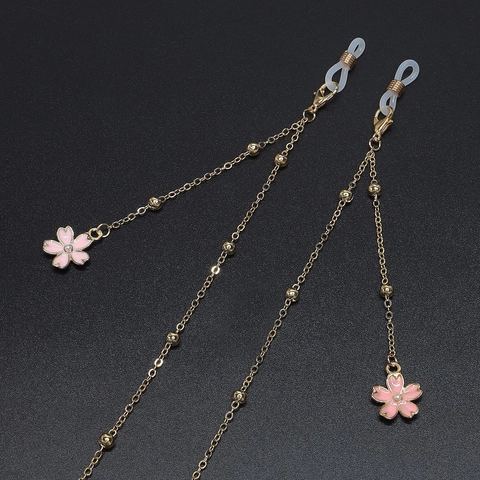 Catenella Occhiali Metallo Perline Oro Fiori Di Ciliegio Rosa Smalto Perla Artificial Sintetica Fiore Antiscivolo Cordino