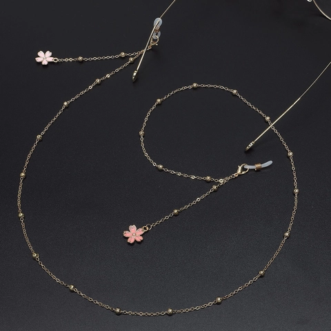 Catenella Occhiali Metallo Perline Oro Fiori Di Ciliegio Rosa Smalto Perla Artificial Sintetica Fiore Antiscivolo Cordino