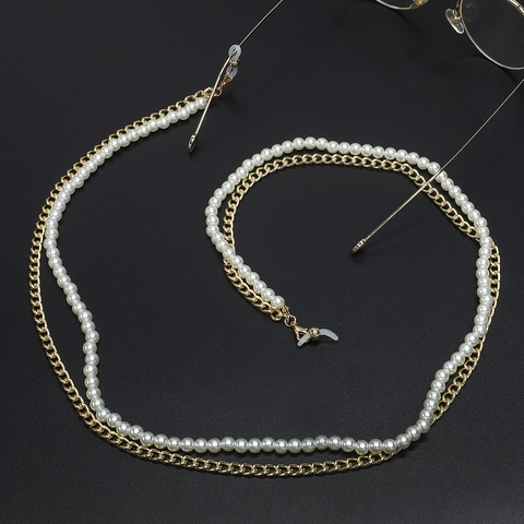 Catena Per Occhiali Elegante Doppio Strato Lega Metallo E Perla Artificial Sintetica Cordino Per Occhiali Antiscivolo Donna