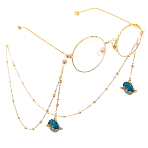 Brillenkette Gold Metall Blau Emaille Planet Stern Anhänger Rutschfeste Brillenkordel Für Sonnenbrillen