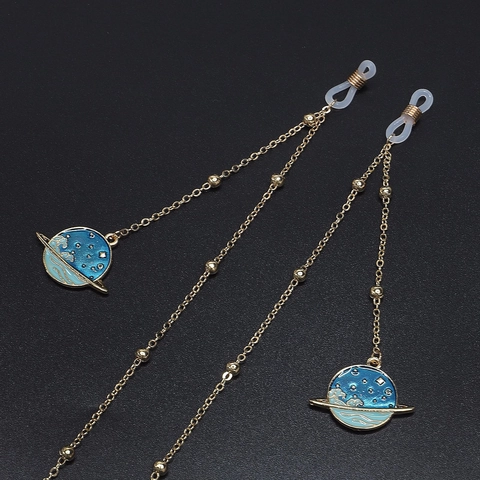 Brillenkette Gold Metall Blau Emaille Planet Stern Anhänger Rutschfeste Brillenkordel Für Sonnenbrillen
