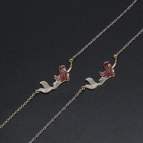 Mermaid Enamel Pendant Glasses Chain Alloy Metal Anti Slip Eyewear Holder Elegant Handmade Strap For Women