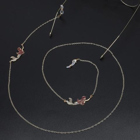 Mermaid Enamel Pendant Glasses Chain Alloy Metal Anti Slip Eyewear Holder Elegant Handmade Strap For Women