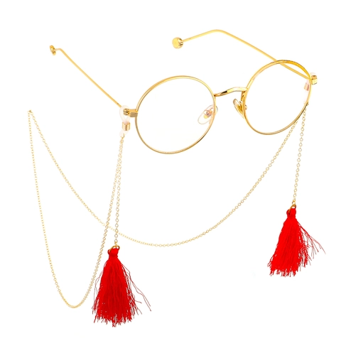 Vintage Metal Glasses Chain With Red Tassels Non Slip Sunglasses Lanyard For Women Decorative Eyewear Strap Holder