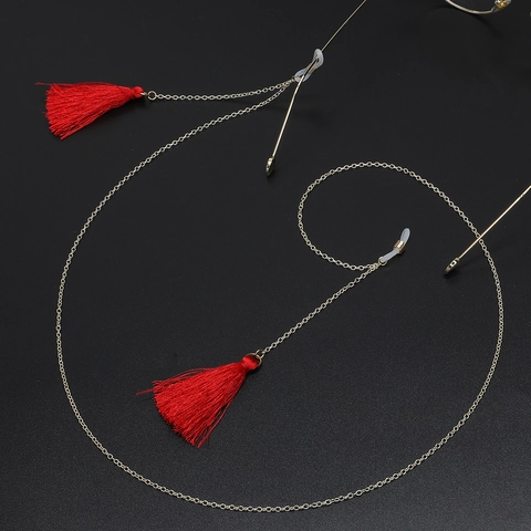 Vintage Metal Glasses Chain With Red Tassels Non Slip Sunglasses Lanyard For Women Decorative Eyewear Strap Holder