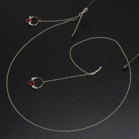 Catenella Per Occhiali Pendente Cuore Metallo Rame Perla Artificial Sintetica Rhinestone Antiscivolo Cordino Per Occhiali Per Donne