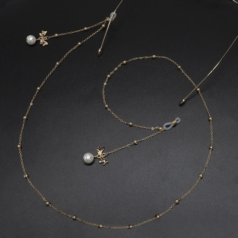 Catena Per Occhiali Lega Perla Artificial Finta Fiocco Decorativo Antiscivolo Cordino Occhiali Porta Mascherina Elegante