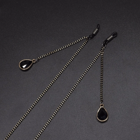 Glasses Chain Eyewear Lanyard Non-slip Alloy Braided Metal With Black Water Drop Pendant Simple Fashion For Sunglasses