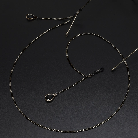 Glasses Chain Eyewear Lanyard Non-slip Alloy Braided Metal With Black Water Drop Pendant Simple Fashion For Sunglasses