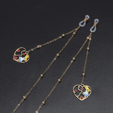 Glasses Chain Gold Metal Bead Anti Slip Eyewear Strap Heart Enamel Pendant Fashion Eyeglasses Holder For Women