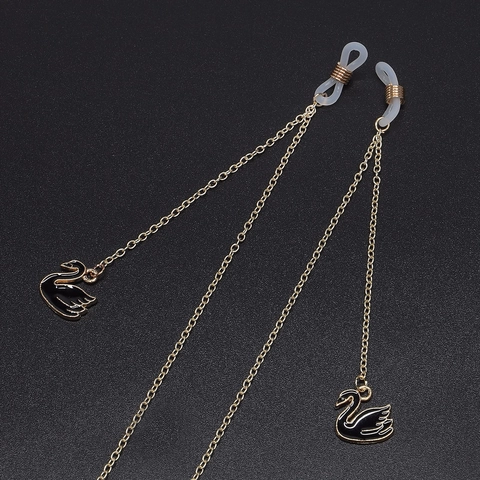 Brillenketting Koper Metaal Antislip Elegant Zwarte Zwaan Hanger Brillenhouder Voor Zonnebrillen