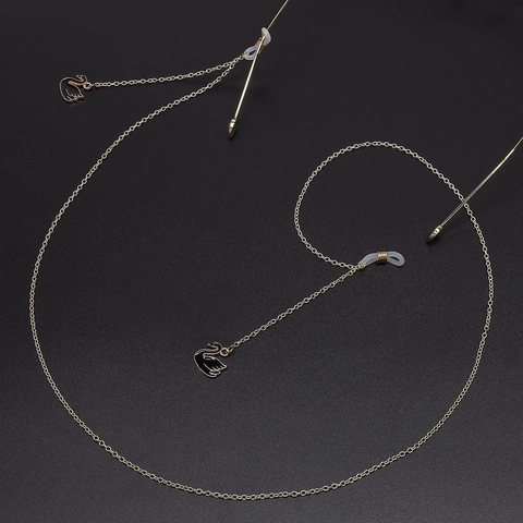 Brillenketting Koper Metaal Antislip Elegant Zwarte Zwaan Hanger Brillenhouder Voor Zonnebrillen
