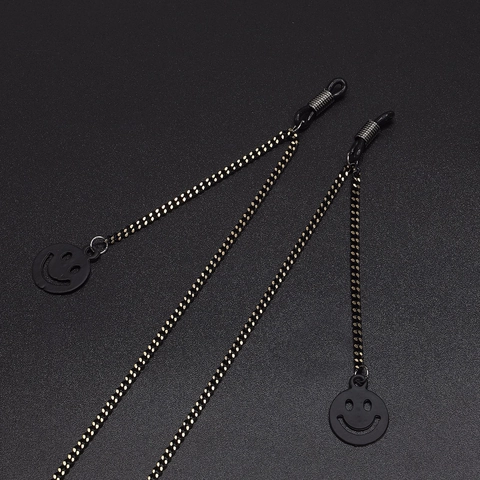 Black Metal Glasses Chain With Smiley Face Pendant Anti-slip Sunglasses Strap Eyewear Holder Neck Lanyard
