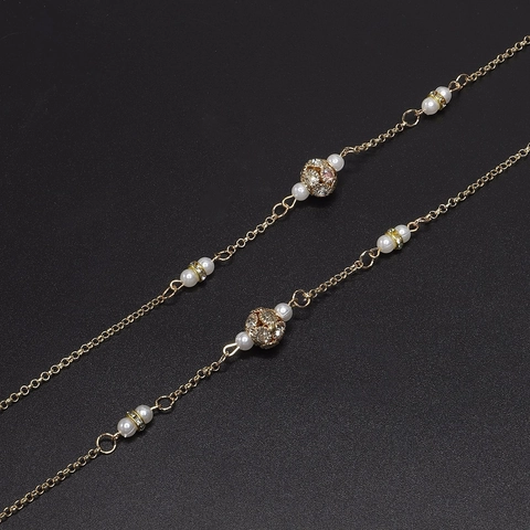 Brillenkette Golden Legierung Künstliche Perlenimitat Strass Rutschfest Verstellbar Brillenband Brillenhalter Damen
