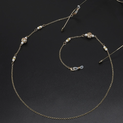 Brillenkette Golden Legierung Künstliche Perlenimitat Strass Rutschfest Verstellbar Brillenband Brillenhalter Damen