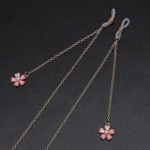 Catena Per Occhiali Fiore Di Sakura Cinturino In Metallo Di Rame Antiscivolo Smalto Rosa Perla Artificial Per Donne