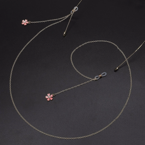 Catena Per Occhiali Fiore Di Sakura Cinturino In Metallo Di Rame Antiscivolo Smalto Rosa Perla Artificial Per Donne