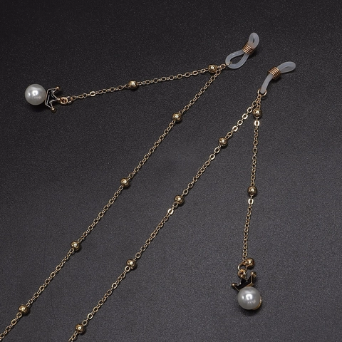 Gold Metal Glasses Chain With Faux Artificial Pearl Crown Charms Non-slip Adjustable Eyeglass Strap Women Vintage Elegant Fashion