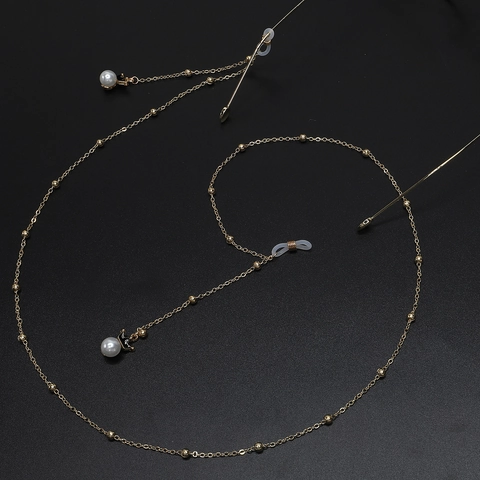 Gold Metal Glasses Chain With Faux Artificial Pearl Crown Charms Non-slip Adjustable Eyeglass Strap Women Vintage Elegant Fashion