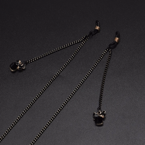Fashion Metal Anti-Slip Glasses Chain With Crystal Bow Pendant Black Polka Dot Eyewear Strap For Sunglasses Reading Glasses Women Jewelry Accessory