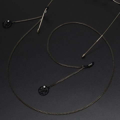 Elegante Catenina Per Occhiali In Metallo Nero E Oro Con Pendente A Farfalla Strass Accessorio Per Occhiali Da Sole