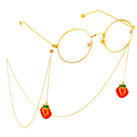 Glasses Chain Copper Metal Anti-Slip Eyewear Lanyard Fashion Strawberry Pendants Gold Color Decorative For Women