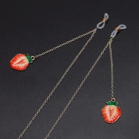 Glasses Chain Copper Metal Anti-Slip Eyewear Lanyard Fashion Strawberry Pendants Gold Color Decorative For Women