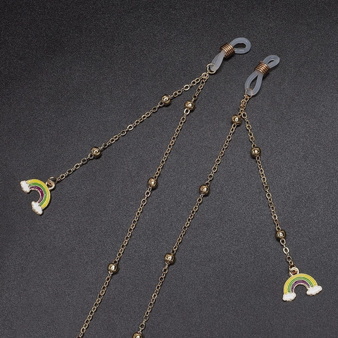 Glasses Chain Gold Metal Bead Lanyard With Rainbow Enamel Pendants Anti Slip Adjustable Eyewear Strap For Women Kids