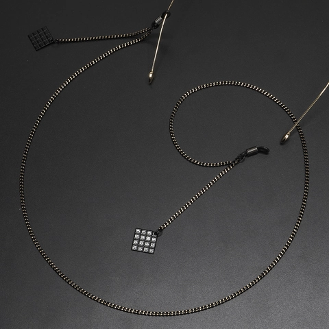 Minimalistische Metalen Brilketting Met Schaakbord Vierkante Hanger Antislip Siliconen Lus Brilkoord Voor Dames