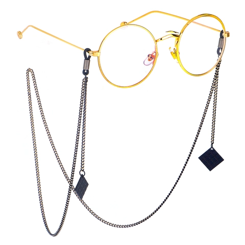 Minimalistische Metalen Brilketting Met Schaakbord Vierkante Hanger Antislip Siliconen Lus Brilkoord Voor Dames