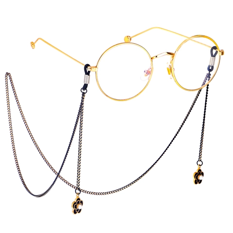 Elegante Catenella Per Occhiali In Metallo Con Pendente A Fiore In Smalto E Künstliche Perle Sintetiche Cinturino Antiscivolo Per Occhiali